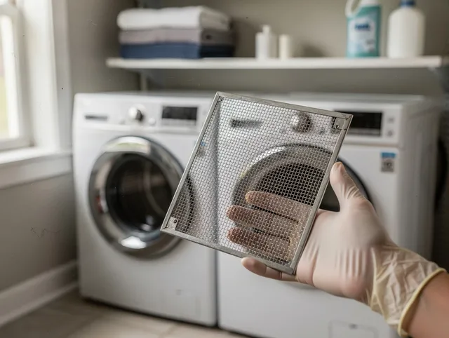 Bay Village Dryer Vent Cleaning specialist performing detailed lint trap cleaning service in Bay Village