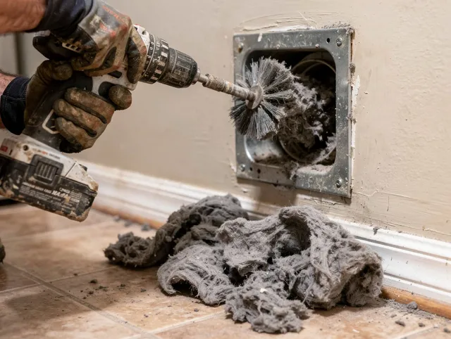 Certified Bay Village Dryer Vent Cleaning technician performing dryer vent cleaning in Bay Village